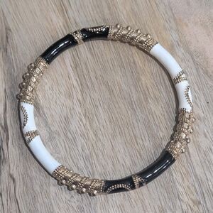 Black and White Enamel Gold Tone Bangle